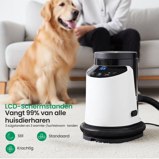 Gopets Professionele 3-in-1 Hondentondeuse - Dierentondeuse - Hondenfohn met Warme Lucht - 9 Delig - Haarverwijderaar voor Huisdieren - Waterblazer voor Honden - Trimset & Tondeuse Hond en Kat - Dierenhaar Stofzuiger - Massageborstel