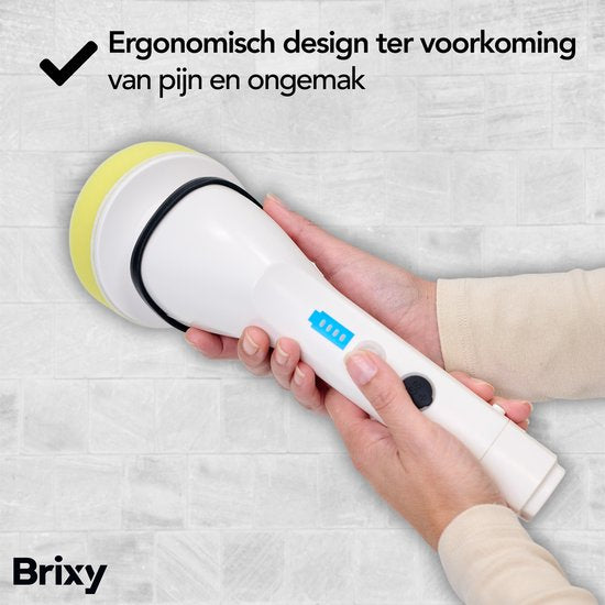 Brixy Elektrische Schoonmaakborstel - Uitschuifbare Schrobborstel - Draadloos - 8 Opzetstukken - Schrobber - Wit