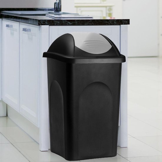 Deuba Vuilnisbak met Klapdeksel – 60Liter Kunststof – Zwart Zilver