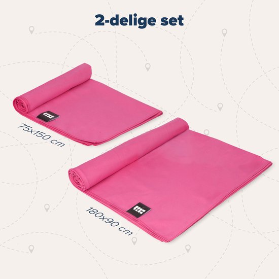 TRVLMORE Microvezel Reishanddoek Set - 2 Stuks - Large (75 x 150 cm) & Extra Large (90 x 180 cm) - Microvezel - Roze