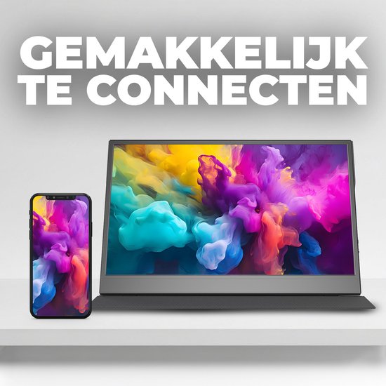 Denver Portable Monitor - Full HD - 15.6" - Draagbare Monitor - Lederen Hoes - HDMI - USB-C - PMO15604