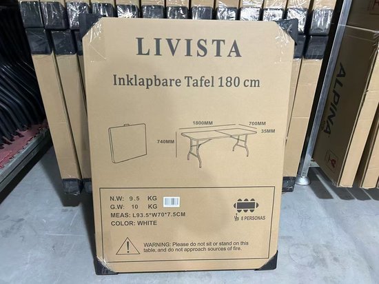 Livista® Klaptafel - Inklapbare Tafel - 180 x 70 cm - Vouwtafel - Antislip en Weerbestendig - Wit