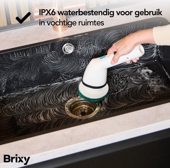 Brixy Elektrische Schoonmaakborstel - Uitschuifbare Schrobborstel - Draadloos - 8 Opzetstukken - Schrobber - Wit