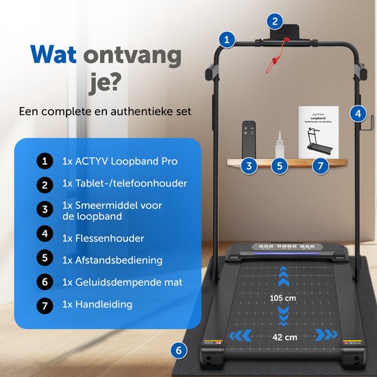 ACTYV Loopband Inklapbaar 1-12km/u met 6% Hellingsfunctie - Inclusief Smeerolie, Beschermmat - Hardloopband - Treadmill - Wandelband - Walking pad - Voor Thuis - Elektrisch - Opvouwbaar V3