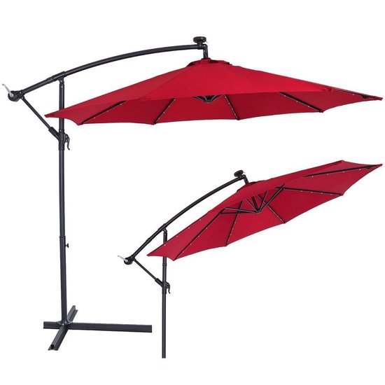 Kingsleeve Zweefparasol - Parasolvoet LED-verlichting 330cm - Rood