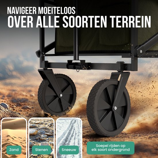 Avalo Bolderkar Opvouwbaar - Tot 110KG draagvermogen - 120L - 91x51x103 CM - 360º Wielen - Bolderwagen / Bolderkarren / Strandkar / Trekkar / Plooibare Bolderkar - Voor Strand - Groen