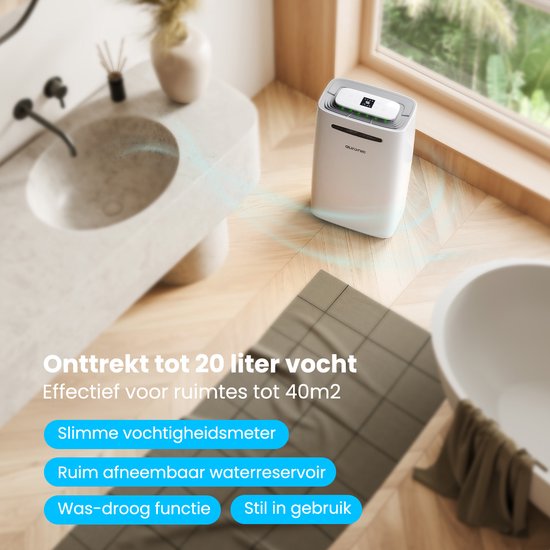 Auronic Luchtontvochtiger - Compact Plus Series - Ontvochtigt 20L per dag in Huis - 5.5L Waterreservoir - Slaapkamer, Badkamer, Woonkamer en Kantoor - Dehumidifier - Wit