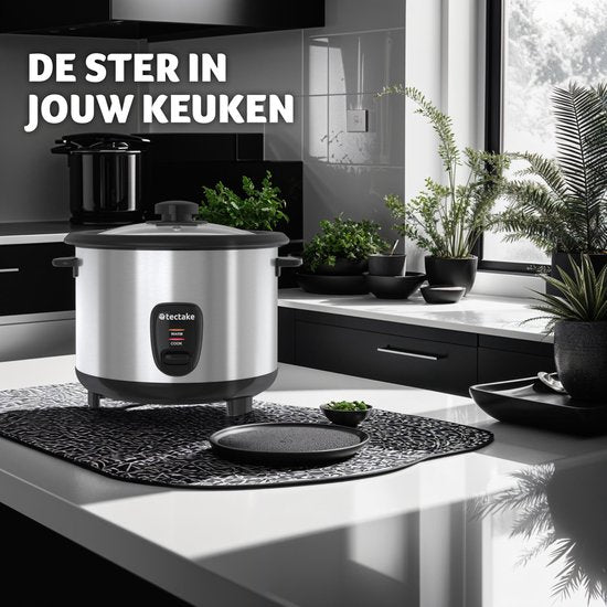 tectake® Rijstkoker - Stoompan en rijstmaker met stoominzet - Kookpot voor de keuken met groot volume van 1,8L - Maximaal 10 porties kleefrijst, volkoren rijst of sushirijst