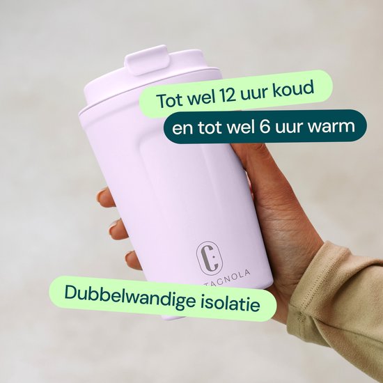 Castagnola Thermosbeker - Koffiebeker To Go - Reismok voor Koffie en Thee - Theemok - 380 ML - RVS - Paars