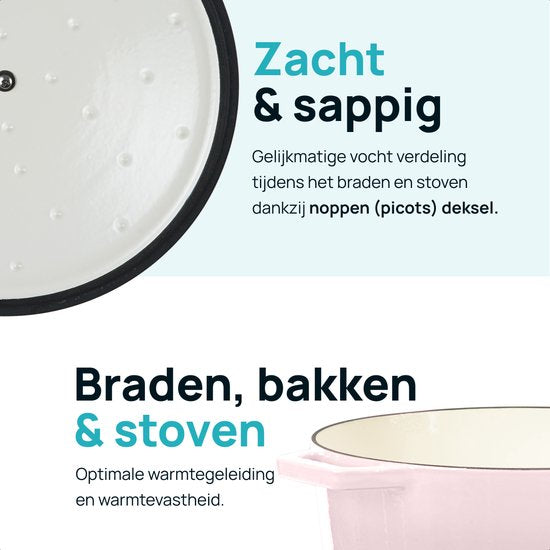MOA Gietijzeren Braadpan - 7,2L - Voor Alle Warmtebronnen incl. Inductie - Met Deksel - Ø 30cm - Anti-Aanbaklaag - Lila
