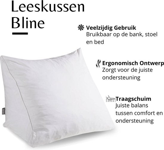 Bline Leeskussen Wit – Bookseat met Traagschuim – Leeskussen voor in Bed en Bank – Rugkussen met Zijvak – Ergonomische Rugsteun – Boekkussen – Wit