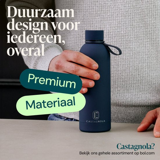 Castagnola Waterfles - RVS Drinkfles 500 ML - Stalen Thermosfles - Drinkflessen voor Volwassenen - Dubbelwandig - Donkerblauw
