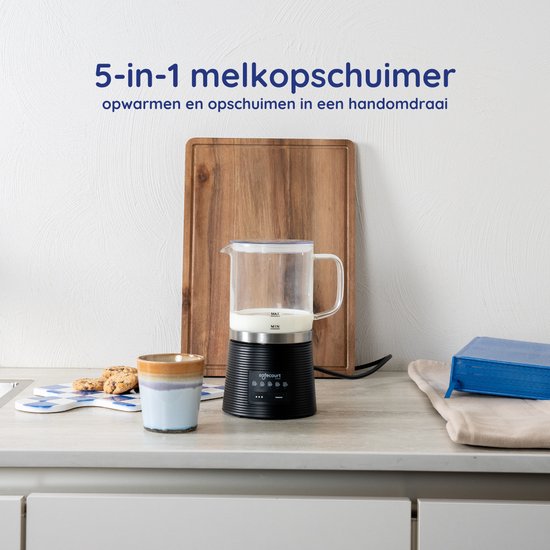 Safecourt Kitchen Glazen Melkopschuimer - Elektrische melkopschuimer - Antikleeflaag - 600 watt - Zwart