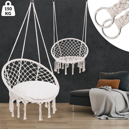 Detex Hangstoel 2 Kussens - Belastbaar tot 150kg 80x60x140cm - Crème