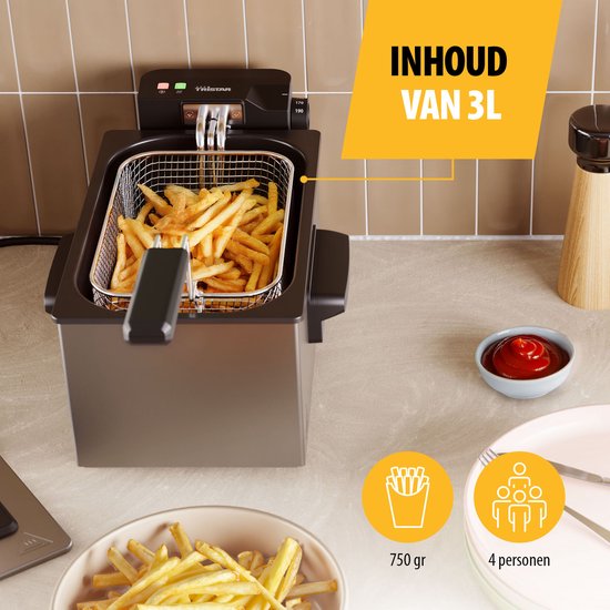Tristar Frituurpan 3 liter - FR-9327 - Friteuse 2000W - Kijkvenster - RVS