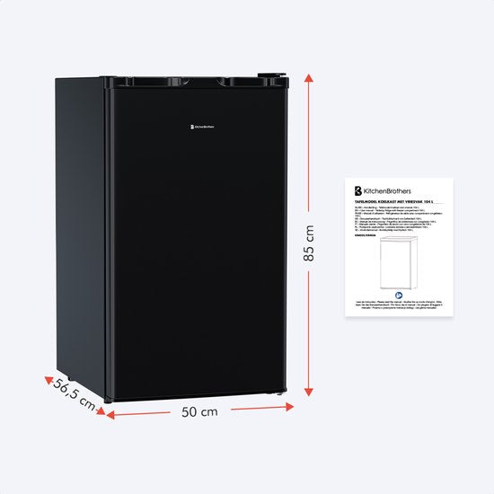 KitchenBrothers Koelkast - 88L Koelvak - 14L Vriesvak - Koelvriescombinatie - IJskast - Frigo - Vrijstaand - Zwart