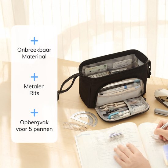 Diydash Etui XL - Pennenzak - Pennenetui - Schooletui - Grote Etui - Schoolspullen - Trousse Scolaire - Voor meisjes, jongens en volwassenen - Zwart