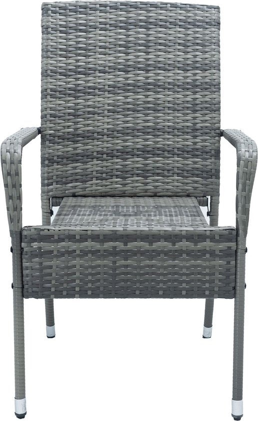 Juskys - Set Van 4 Tuinstoelen - Polyrotan - Grijs - Buitenstoelen - Stapelbaar - Verstelbare Pootjes - Max 160 Kg