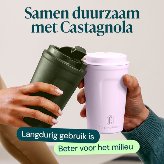 Castagnola Thermosbeker - Koffiebeker To Go - Reismok voor Koffie en Thee - Theemok - 380 ML - RVS - Paars