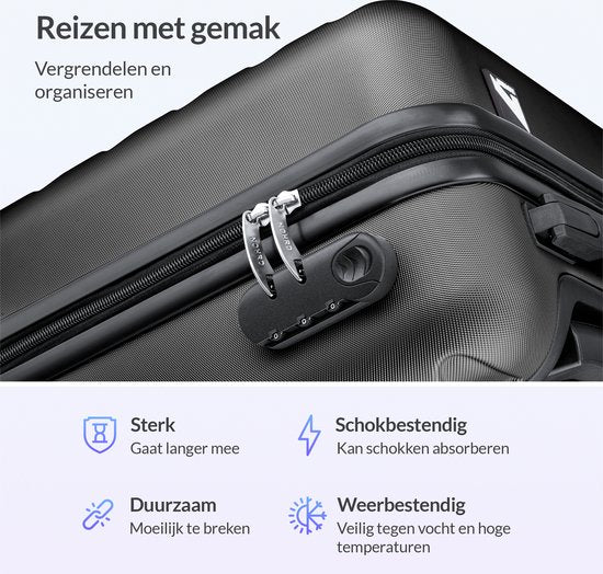 Nohrd Handbagage Koffer - Zwart - Reiskoffer met Wielen - 55x35x20 cm - Handbagage Trolley Lichtgewicht - Reiskoffers - Trolley op Wieltjes - Koffers