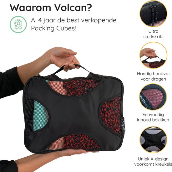 Volcan Packing Cubes - Koffer Organizer Set - 4 Delige Set - Travel Cubes - Voor Backpack en Koffer - Zwart