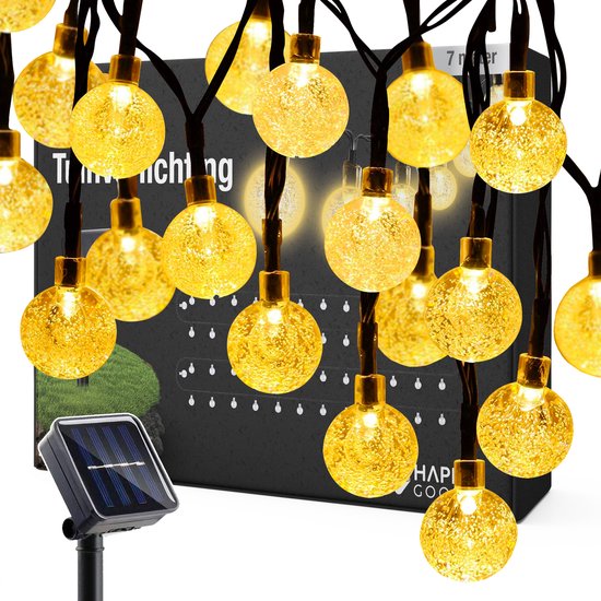 Happy Goods Solar Tuinverlichting op Zonneenergie - 50 LED Lichtsnoer Buiten - 5 m Verlicht + 2 m Snoer - Buitenverlichting Lichtslinger - Lichtsnoeren