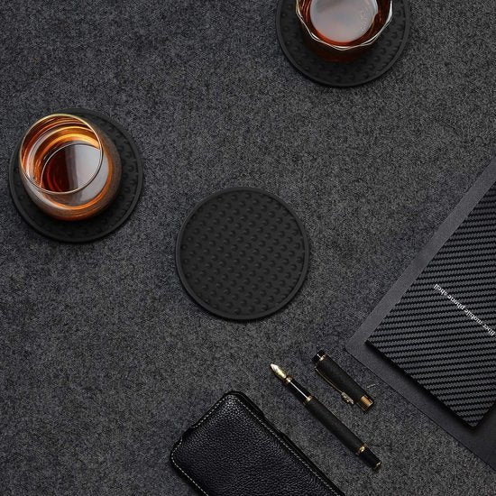 Castagnola Siliconen Onderzetters – Onderzetters voor Glazen – Design Onderzetters met Houder – Onderzettersset – Anti Slip - Set van 14 – Zwart