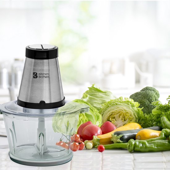 KitchenBrothers Hakmolen - Food Chopper - Elektrisch - 2 Snelheden - 300W - 1,8L - Glazen Kom