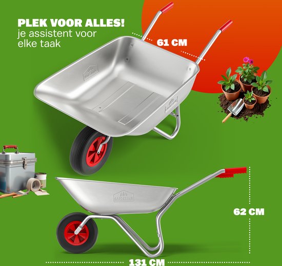 Gardebruk Kruiwagen 80 liter – Belastbaarheid 100 kg - Zilver