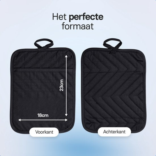 Roegaarden Pannenlappen - Hittebestendige Pannenlappen - 100% Katoen - Met insteekvakken - Zwart