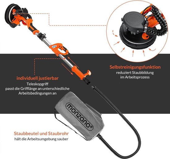 Monzana Schuurmachine – 12xØ 225mm Schuurpapier – Zuigzak 80 LED´s