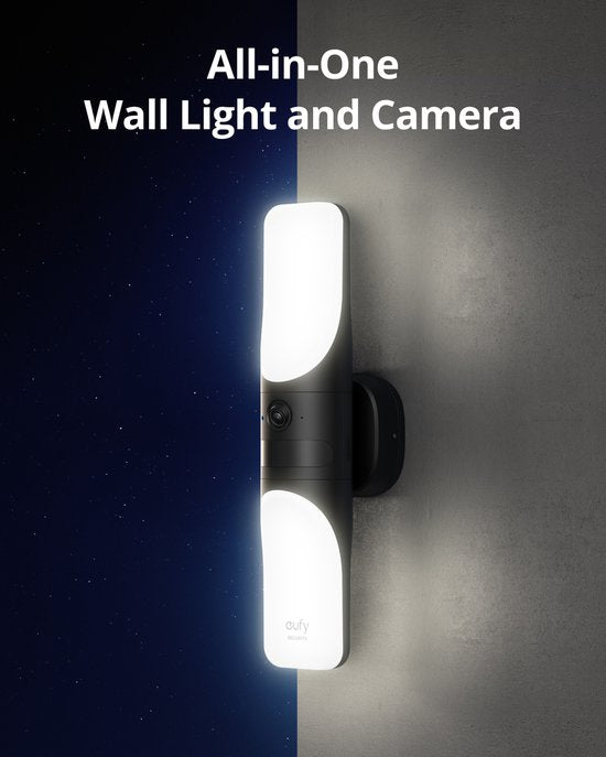 eufy Security S100 Wandlicht met Camera - Wall Light Cam - 2K-resolutie - 1.200 lumen verlichting - Kleurennachtzicht - AI slimme detectie - IP65 waterdicht - Geen maandelijkse kosten - Bedraad