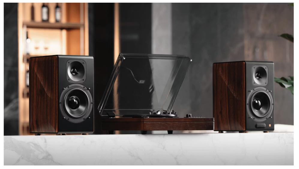 Edifier - S3000MKII Premium Actieve 2.0 Speakers - 256 W RMS - Zwart & Bruin Hout - Hi-Res Audio & Bluetooth 5.0 - Draadloos Verbonden Systeem - Ultieme Geluidservaring