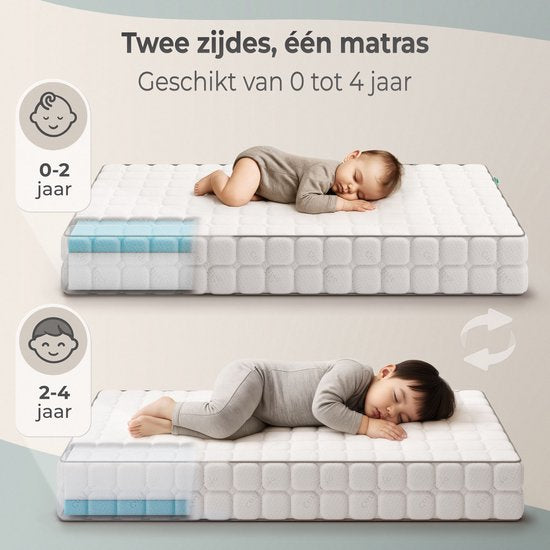 CozySense® Baby Matras 60x120 - Ledikant - Voor Baby’s & Peuters - 100% Katoenen Hoes - Waterdicht & Hypoallergeen - Drukverlagend Gel Traagschuim
