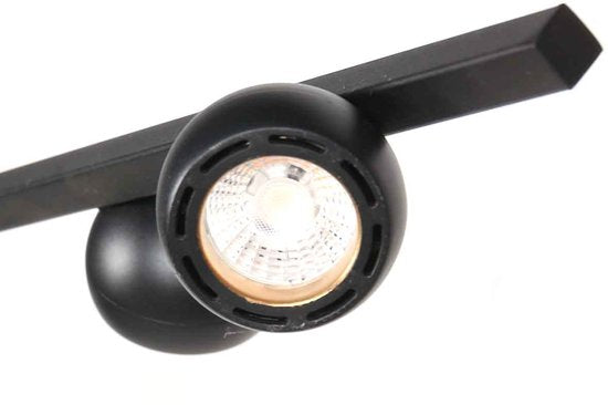 Zwarte hanglamp Marcadore 120cm breed 6 lichts met draaibare reflector kogels, verstelbaar in hoogte, van Steinhauer van kunststof en metaal, modern retro stijl, voor binnen gebruik