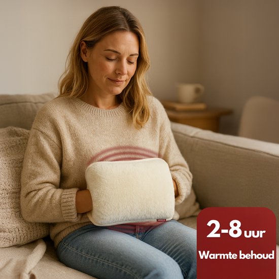 Coozie Elektrische Kruik – 1L – met ThermoSoft Hoes van Pluche – Verwarmende Zachte Warmwaterkruik – Warmtekruik – Beige