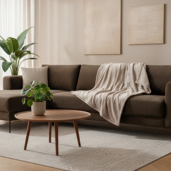 Inventum HB185T elektrische verwarmde bovendeken 180x130 cm - Eenpersoons - 4 warmtestanden - Uitwasbaar - Automatische uitschakeling - Fleece - Taupe