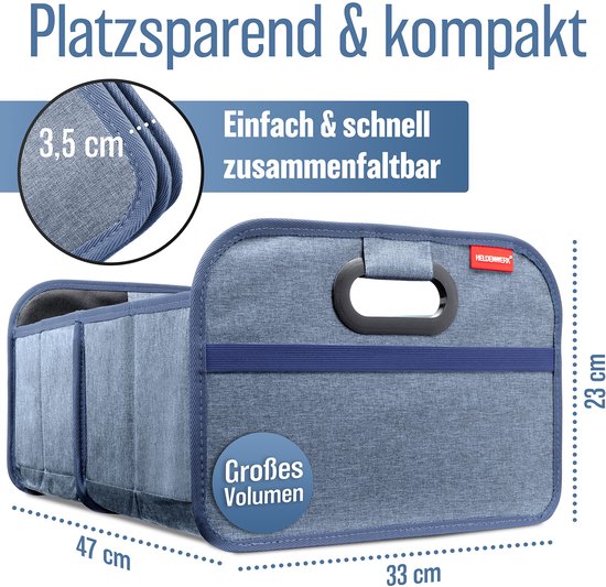 HELDENWERK Opvouwbare kofferbaktas met antislip klittenband - kofferbak organizer, auto vouwbox, boodschappentas - versterkt en stabiel