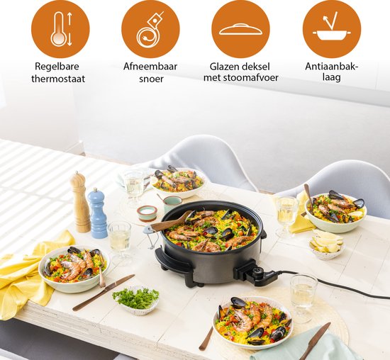 Tristar Hapjespan PZ-9135 - Elektrische Hapjespan met Deksel 30 cm - Snackpan XL - Anti-aanbaklaag en Regelbare Thermostaat - Maximaal 250 ⁰C - Zwart