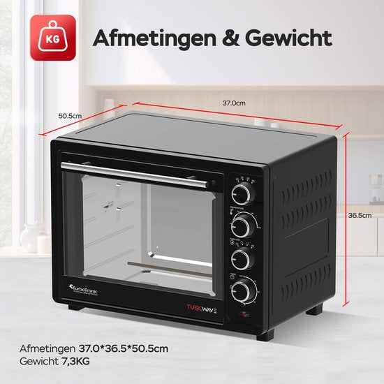 TurboTronic EV35 Vrijstaande oven 35L - Mini oven - Elektrische Oven - Zwart