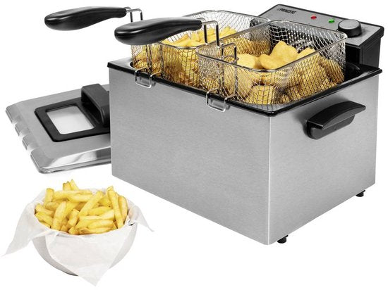 Princess Frituurpan 185000 – Grote friteuse - 1 grote en 2 kleine manden - 5 liter - 3270W - Kijkvenster - Koude zone - Anti reukfilter