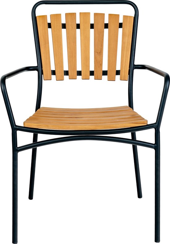 House Nordic - Cleveland - Set van 4 Stijlvolle Tuinstoelen - 64 x 64 x 91 cm - Teak Hout & Metaal - Natuurlijk / Zwart