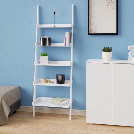 Casaria Boekenrek - 5 Planken - Afmeting 180x64x37cm MDF Hout Wit