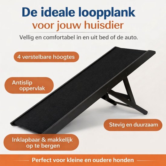 Ceruzo Hondenloopplank Verstelbaar – Inklapbaar – Instelbare Hoogte 34-53 cm – Hondentrap – Zwart