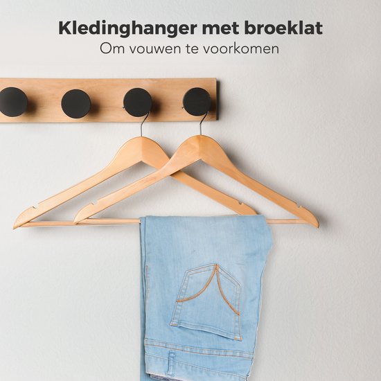 LifeGoods Kledinghangers - Met Broeklat - Hardhout - Natural - 30 Stuks