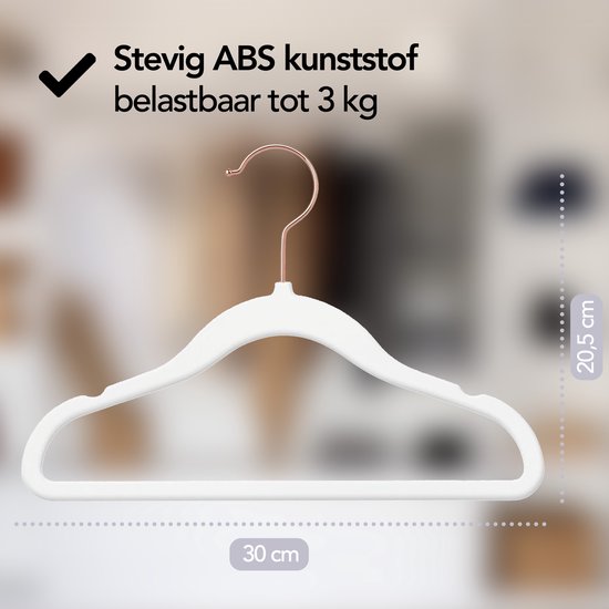 Brixy 50 Baby Kledinghangers - Wit - Kinder Kledinghangers - Kleerhanger - Fluweel - Broeklat