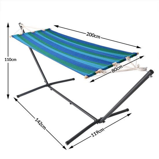 Detex Hangmat Incl. Metalen Frame - Veerkrachtig Robuust - Blauw