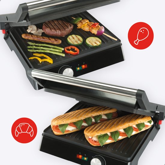 Bourgini Contact Grill Classic - Paninigrill en Tosti ijzer - Anti-aanbaklaag - Zwevend deksel - Grillapparaat - Contactgrill - RVS - BPA vrij