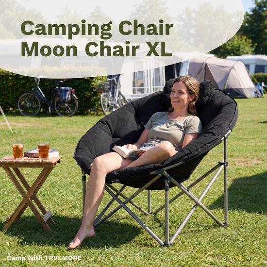 TRVLMORE Campingstoel XL - Opvouwbaar - 150KG Draagvermogen - Incl. Draagtas - Klapstoel - Kampeerstoel - Vouwstoel - Zwart