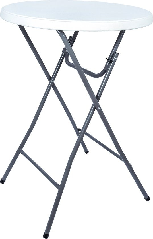 BRASQ Statafel Wit/Grijs ø80 x 110 cm - Bartafel - Vouwtafel - Inklapbaar van kunststof en metaal voor binnen en buiten